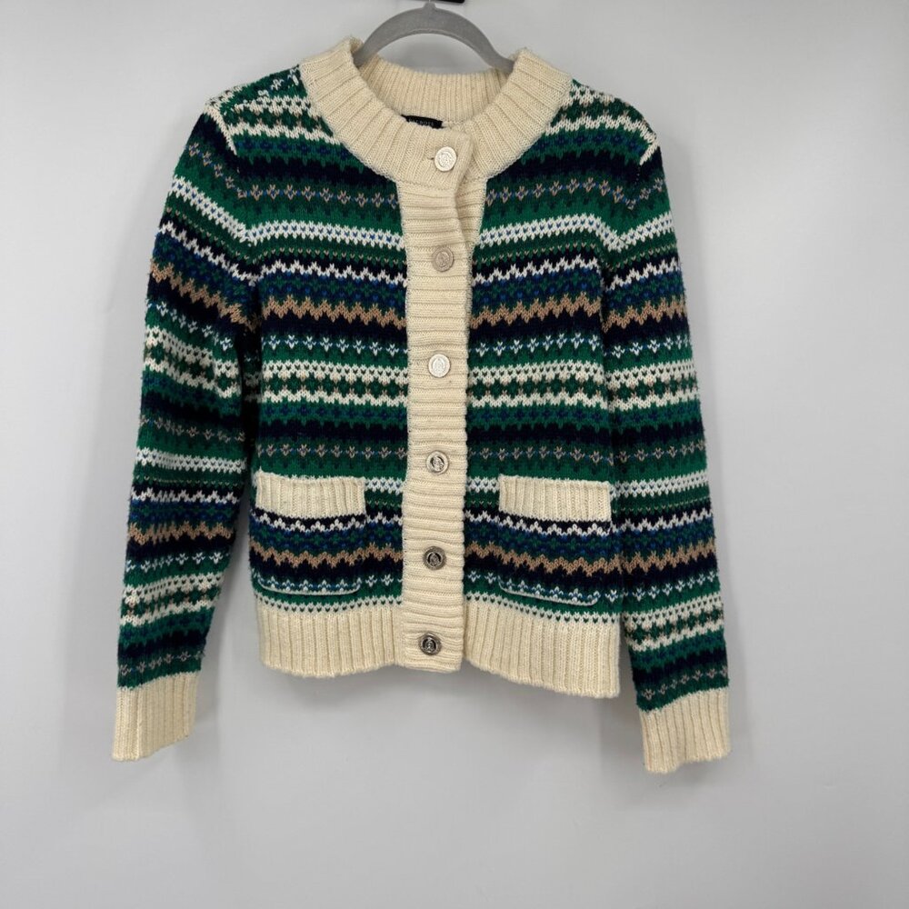 METALLIC MOCKNECK SWEATER JACKET - CADET FAIR ISLE Woman’s size medium / Large